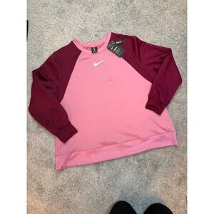 Nike Therma Dri FIT Loose Fit Crewneck Sweatshirt Pink Burgundy 1X